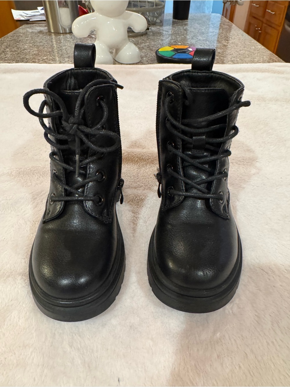 Kids Black Lace-Up Ankle Boots with Side Zip